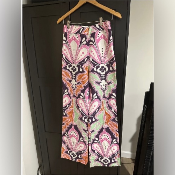 New Zara linen pants geometric pink pattern - Picture 2 of 8